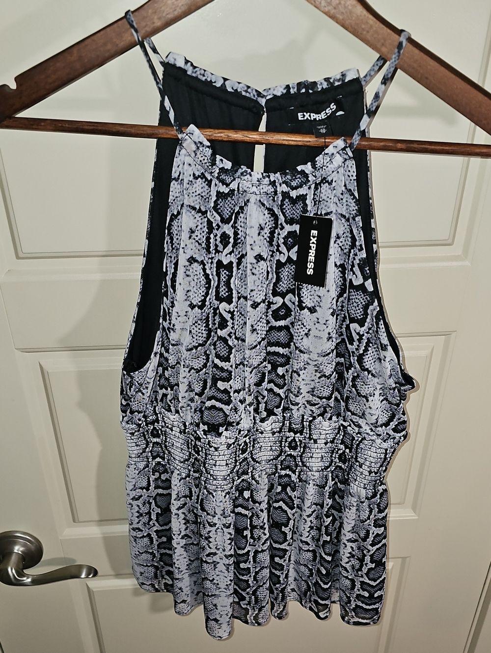 Express Black & White Snake-Print Halter Tank